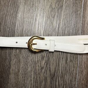 Vintage White Genuine Leather Belt with Gold Buckle size L